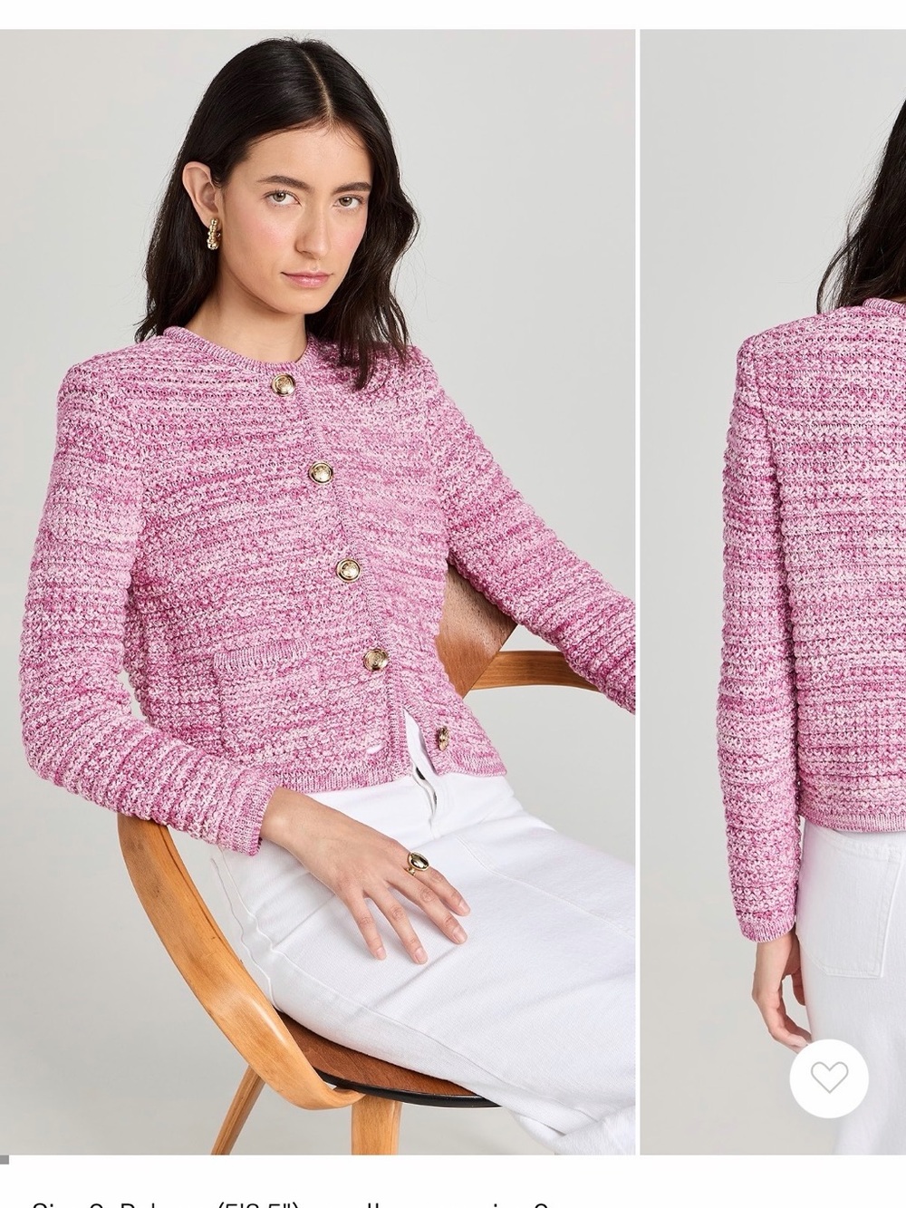 ba&sh Pink Bouclé Button-Front Cardigan Jacket